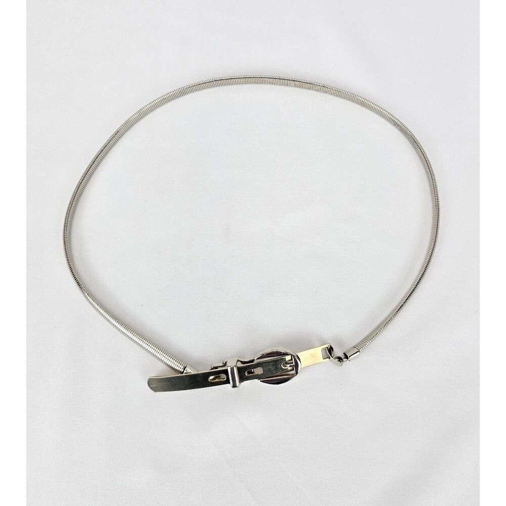 1980s Vintage Belt Silver Tone Stretch Coil‎ Spring Snake Link Accessory